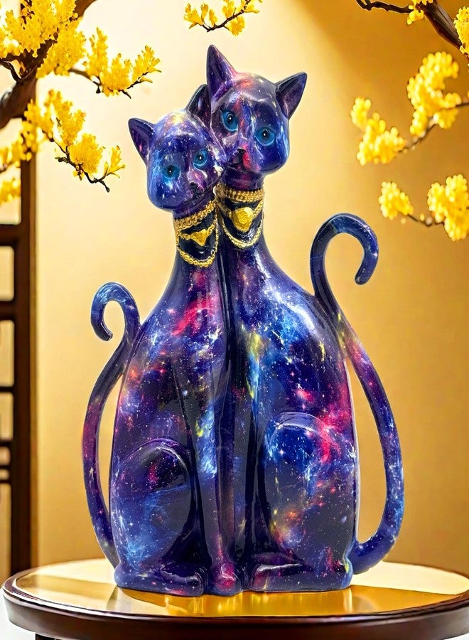 SHTWX Colorful Cat Couple Lover Art Statue Figurine Sculpture, Cats Gifts for Cat Lover, Office Home Decor, Desk Accessories - Image 2